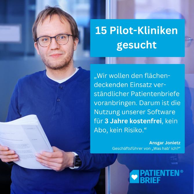 15 Pilot-Kliniken gesucht: Verständliche Patientenbriefe stärken die Patientensicherheit